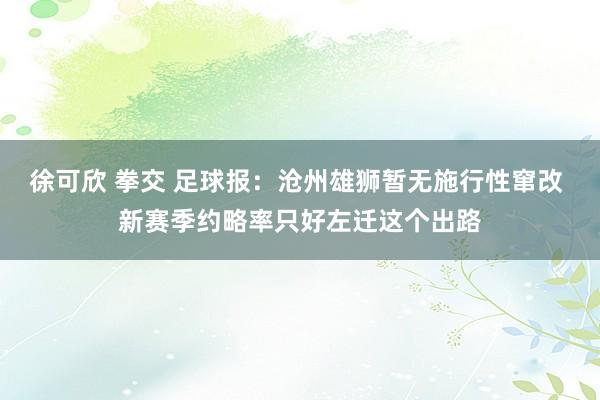 徐可欣 拳交 足球报：沧州雄狮暂无施行性窜改 新赛季约略率只好左迁这个出路